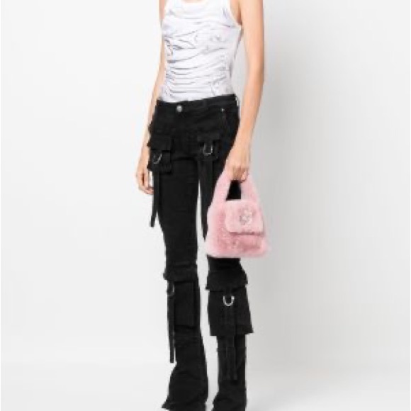 Blumarine faux fur bag with rhinestone logo - Picture 4 of 12